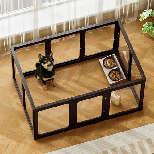 Jalove Acrylic Dog Playpen Indoor, 24“ H Plastic Pet Playpen with Door, Clear Pet Play Pen for Puppy Cat Rabbit Ferret, Easy Assemble Dog Pen, Preferable for Small Cage, Black 10 PCS - color: Black, size: 24"H