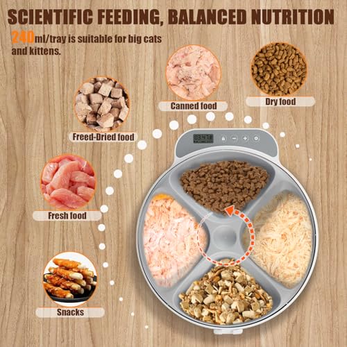Automatic Wet Food Cat Feeder, Auto Refrigerated Wet Foods Feeder for Cats Dogs 4 Meal Timed Fresh Foods Dispenser with 2 Ice Packs Small Pet Feeders for Kitty Puppy Automatic Cat Dog Food Bowl - color: White