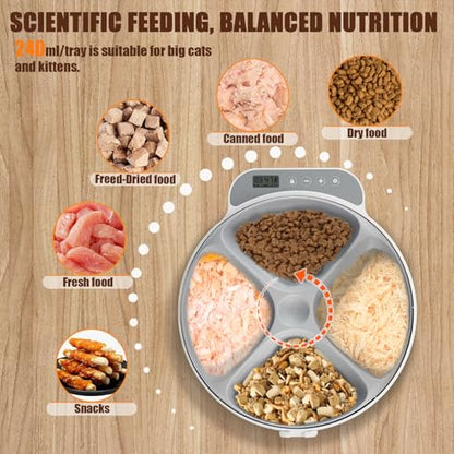 Automatic Wet Food Cat Feeder, Auto Refrigerated Wet Foods Feeder for Cats Dogs 4 Meal Timed Fresh Foods Dispenser with 2 Ice Packs Small Pet Feeders for Kitty Puppy Automatic Cat Dog Food Bowl - color: White