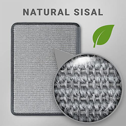 NAZVA Cat Scratcher Mat - 16”x12” (Pack of 2) - Natural Sisal Fabric Scratching Pad Velcro Furniture Carpets Sofas Couch Protector Rug - Grey