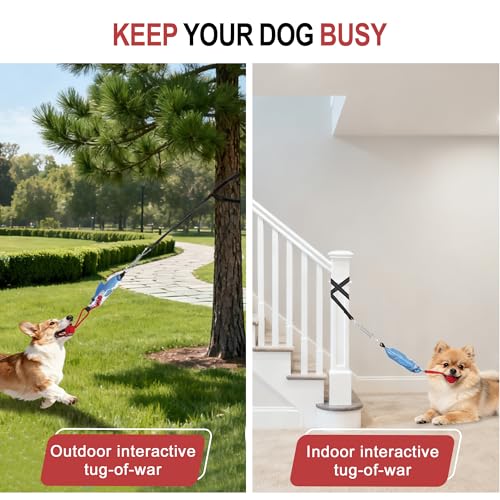 Dog tug of war Toy with Squeak,Interactive Dog Pull Toy from Tree to Keep Them Busy, Multifunctional Combination Tether tug Toy with chew Ball - color: Tree Stump Tug of War