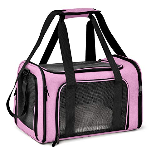 Henkelion Pet Carrier for Small Medium Cats Dogs Puppies up to 15 Lbs, TSA Airline Approved, Soft Sided, Collapsible Travel - Pink - color: Pink, size: 17.0"L x 11.0"W x 11.0"H