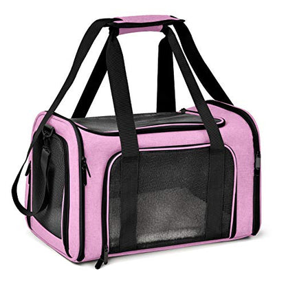 Henkelion Pet Carrier for Small Medium Cats Dogs Puppies up to 15 Lbs, TSA Airline Approved, Soft Sided, Collapsible Travel - Pink - color: Pink, size: 17.0"L x 11.0"W x 11.0"H