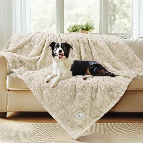 Luciphia Waterproof Dog Blanket for Medium Large Dogs Washable Bed Couch Protector Soft Fluffy 3D Heart Jacquard Pet Blanket with Sherpa Fleece Cozy Calming Throw Blankets, Beige 65x57 inch - color: Beige-waterproof, size: Large (65x57 inch)