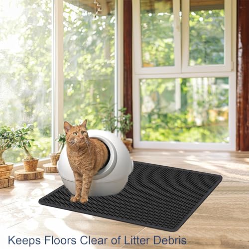 Cat Litter Mat Double Layer Litter Trapping Mat Kitty Litter Box Mat 23.4x14.7 inch Water Proof Cat Litter Catching Mat - color: Black, size: 23.4 X 14.7 Inches