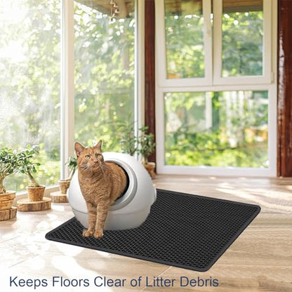 Cat Litter Mat Double Layer Litter Trapping Mat Kitty Litter Box Mat 23.4x14.7 inch Water Proof Cat Litter Catching Mat - color: Black, size: 23.4 X 14.7 Inches