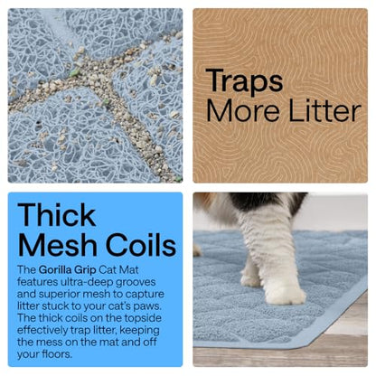 GORILLA GRIP Cat Litter Box Mat, Cushioned Coil Mesh Litter Trapping Mats, Scatter Control Supplies for Less Mess, Phthalate Free, Ultra Deep Catch Grooves, Rinse or Vacuum to Clean, 24x17 Light Blue - color: Light Blue, style: Small (24" x 17")