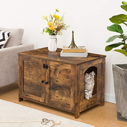 HOOBRO Litter Box Enclosure, Cat Litter Box Furniture with Removable Divider, Large Hidden Litter Box Furniture, Wooden Cat House, End Side Table, 31" L x 17.5" W x 19.7" H Rustic Brown BF03MW01G2 - color: Rustic Brown