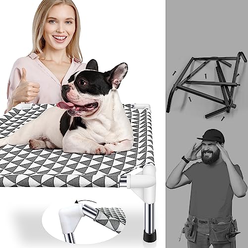 Kuntrust Elevated Outdoor Dog Bed Updated Raised Pet Cot Cooling Puppy Bed Lifted Dog Bed for Small Pets|Indoor Detachable Raised Dog Bed with Non-Slip Feet,Double-layer Cloth(S) - size: 4 sided Small