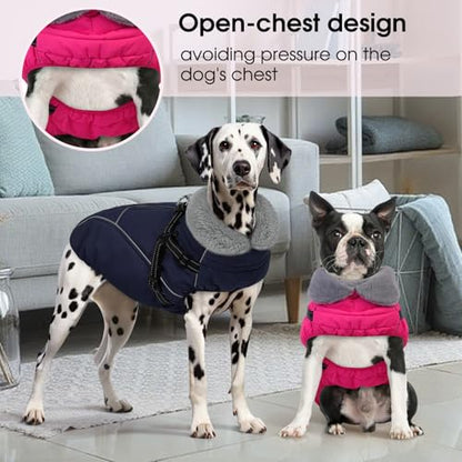 Dog Coats for Small Dogs, Dog Jacket with Harness Built in, Reflective Pet Fleece Vest with Turtleneck, Rose S - color: Rose, size: Small