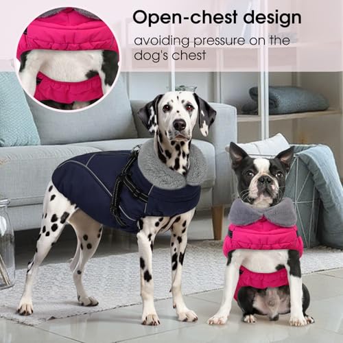 XL Dog Winter Coat with Harness Built in, Dog Puffer Jacket for Large Dogs, Pet Warm Winter Vest, Rose XL - color: Rose, size: X-Large