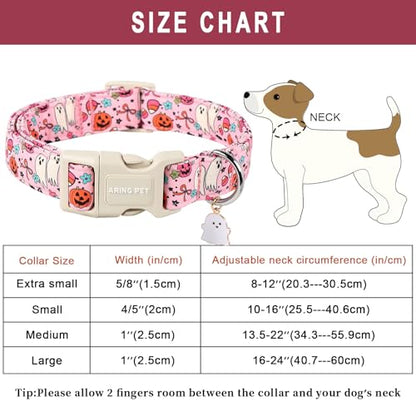 ARING PET Halloween Dog Collars, Cute Pink Pumpkin Ghost Flower Bowtie Pet Collar with Quick Release Buckle for Small Medium Large Girl Boy Dogs-XS - color: Halloween Pink, size: X-Small