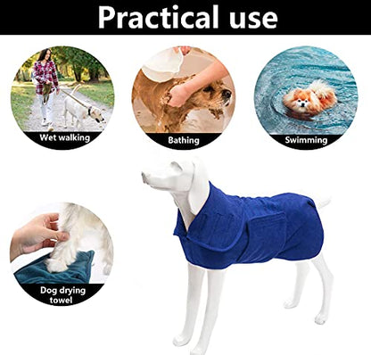 Geyecete Dog Drying Coat - Fast Drying Dog Bath Robe Towel - Microfibre Super Absorbent, Luxuriously Soft Blue S - color: Blue, size: Small