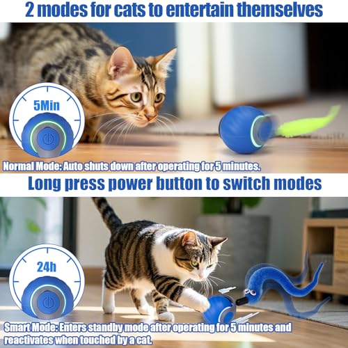 AIERSA Cat Toys for Bored Indoor Adult Cats, Speed Tail Cat Toy, Interactive Smart Cat Toys Balls, Automatic Moving Self Play Cat Toy with 3 Tails and 4 Springs (Blue)