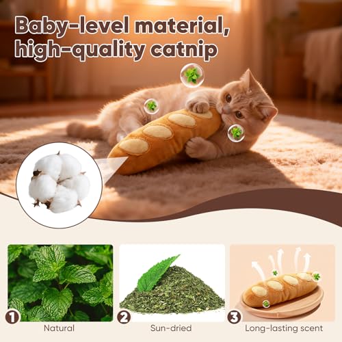 CiyvoLyeen Bread Catnip Toys, Cat Toy for Indoor Interactive Toys, Kitten Chew Bite Kick Toy Baguette Croissant Pretzel Toast Bun Cinnamon Roll Plush Catmint Pet Birthday Presents 6 Pack - color: Bread - 6Pcs