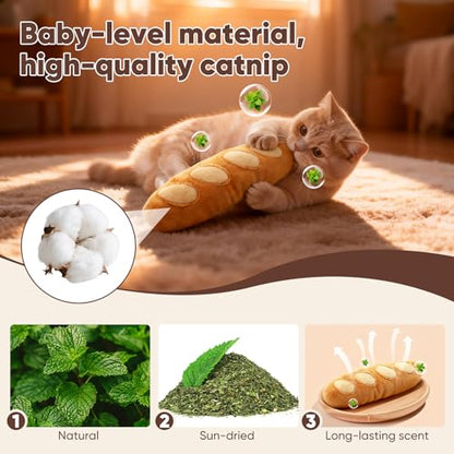 CiyvoLyeen Bread Catnip Toys, Cat Toy for Indoor Interactive Toys, Kitten Chew Bite Kick Toy Baguette Croissant Pretzel Toast Bun Cinnamon Roll Plush Catmint Pet Birthday Presents 6 Pack - color: Bread - 6Pcs