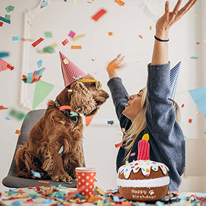 lilfrd Dog Birthday Toy, Birthday Cake Toys for Puppy Gifts, Squeaky Plush Dog Toys - style: Birthday Cake
