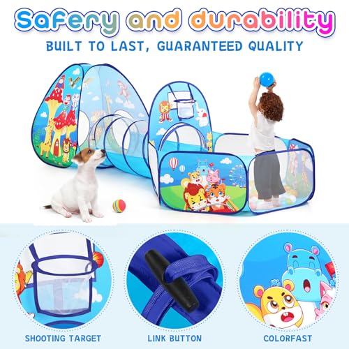 3pc Kids Play Tent with Play Tunnel and Ball Pit, Toddler Tent for Girls and Boys Indoor Playhouse, Gift Toys for Babies (Balls NOT Included) - style: Animals