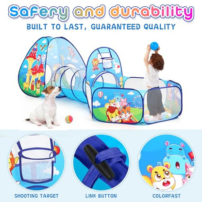 3pc Kids Play Tent with Play Tunnel and Ball Pit, Toddler Tent for Girls and Boys Indoor Playhouse, Gift Toys for Babies (Balls NOT Included) - style: Animals
