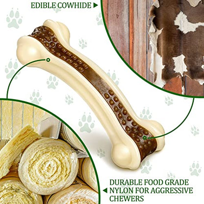 Sosation Bones Shaped Dog Toys for Aggressive Chewers, 2 Pack Christmas Dog Chew Toys Puppy Teething Nylon Beef Flavor for Large/Medium/Small Puppies Breeds(Curved Bone,Medium) - size: Medium, style: Curved Bone