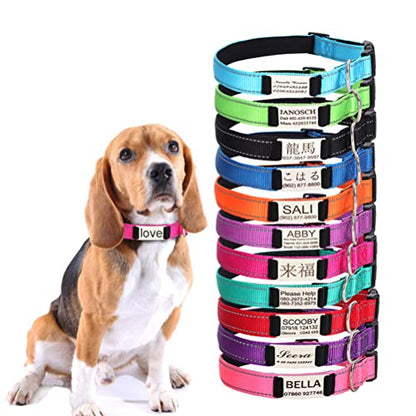 Custom Nylon Reflective Dog Collar with Name Plate, Personalized Laser Engraved Nameplate Id Number Tag Tel, Cat Collar Adjustable for XS Small Medium Large XL Pet Puppy Kitten