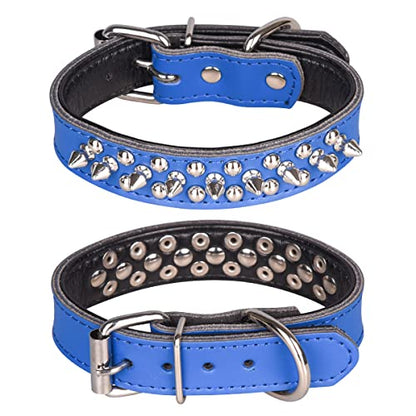 Spiked Studded Dog Collar, Soft Genuine Leather Dog Collar, Adjustable Dog Collars for Small Medium Large Dogs Breeds Pit Bull (S fit Neck 10.5-13", Dark Blue2) - color: Dark Blue2, size: S fit Neck 10.5-13"