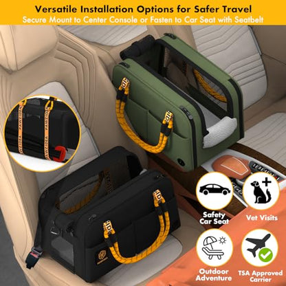 PAWZIDEA Center Console Dog Car Seat, Enclosed Small Dog Armrest Booster Carseat, Secure Straps &Anti Slip, Portable TSA Approved Puppy Pet Carrier Soft-Sided, Removable Pillow Storage Pocket, up 12lb - color: Black Warrior