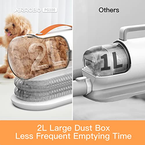 AIRROBO Dog Grooming Vacuum Kit,12000Pa Strong Pet Vacuum for Shedding,Grooming Hai,Quiet,PG100,2L Large Capacity - color: White-5-in-1