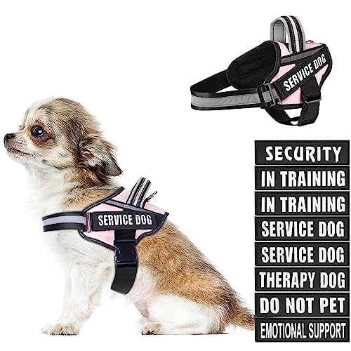 Dog Vest Harness and Patches Set, Animire in Training Service Dog Harness with 10 Dog Patches, Reflective Dog Vest with Handle for Small, Medium, Large, and Extra-Large Dogs - color: Pink, size: X-SMALL(Chest:14-19 Inch)