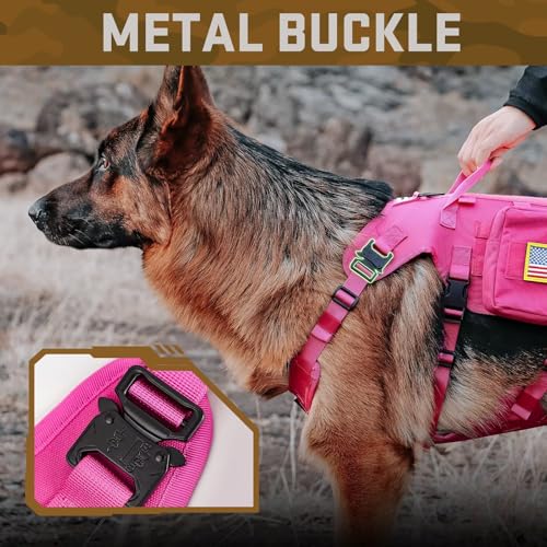 Dog Harness Medium Sized,Tactical Dog Harness with Handle,No Pull Military Style Service Dog Vest with Pockets Adjustable for Medium Dogs,Hot Pink,Chest 17-25" - color: Hot Pink, size: S:Chest 17-25",Fit 20-35lbs
