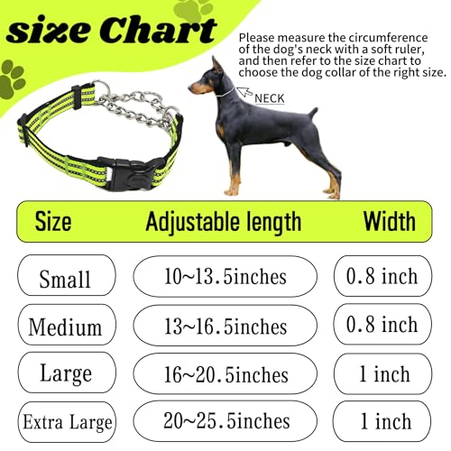 Martingale Dog Collars, Reflective Nylon Collar with Stainless Steel Chain, Adjustable Walking Training Dog Collars with Quick Release Buckle, Suitable for Small Medium Large Dogs(Green,XL) - color: Green, size: Extra Large-(dog's neck 20~25.5inches)