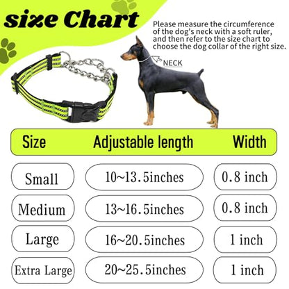 Martingale Dog Collars, Reflective Nylon Collar with Stainless Steel Chain, Adjustable Walking Training Dog Collars with Quick Release Buckle, Suitable for Small Medium Large Dogs(Green,S) - color: Green, size: Small-(dog's neck 10~13.5inches)