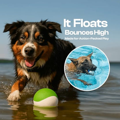Squeaky Dog Toy – Durable Rubber Dog Ball for Medium & Large Dogs, Tough Interactive Fetch Toy for Chewers, Outdoor Training & Play Ball, Floating Water Play Gift.Green White - color: Green white