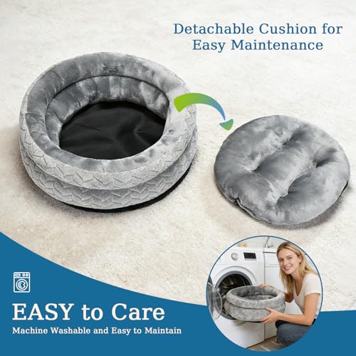Dual-Layer Donut Cat Bed - Fluffy Round Bed for Small Pets - Ultra-Soft Cat Donut Bed for Cozy Sleep (Grey, 16 * 16 * 5.5 inch / 40 * 40 * 14 cm) - size: 16 x 16 x 5.5 inches