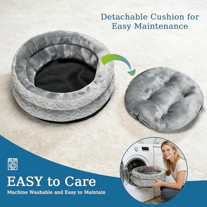 Dual-Layer Donut Cat Bed - Fluffy Round Bed for Small Pets - Ultra-Soft Cat Donut Bed for Cozy Sleep (Grey, 20 * 20 * 5.9 inch / 50 * 50 * 15 cm) - size: 20 * 20 * 5.9 inch / 50 * 50 * 15 cm