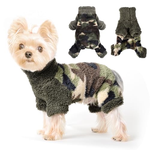 Dog Pajamas Pjs Fleece Dog Sweater Cute Puppy Clothes for Small Dogs Chihuahua Yorkie Clothes Girl Boy Warm Pullover Doggie Outfit Cat Sweater (Camouflage Green, X-Small) - color: Camouflage Green, size: X-Small (Chest 13in )