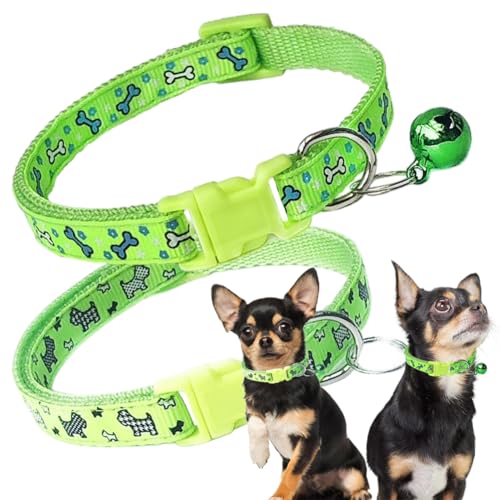 XSmall Dog Collar with Bell, 2 Pack Boys Puppy Collar with Bell, Nylon Cute Cat Collars Adjustable for XXS XS Little Small Male Kitten Dogs, Green - color: Green