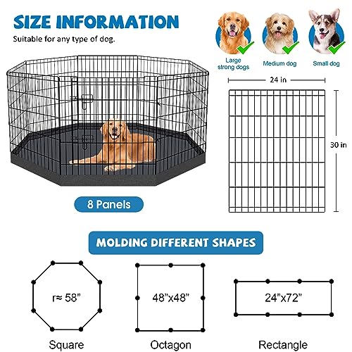 Dog Pen Pet Playpen Dog Fence Indoor Foldable Metal Wire Exercise Puppy Play Yard Pet Enclosure Indoor Outdoor 8 Panels 30 Inch with Bottom Pad/Top Cover - style: Playpen + bottom pad