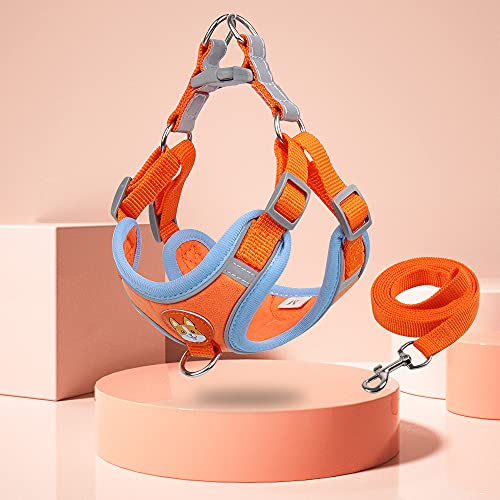 Pet Harness for Small Medium Dogs Cats No Pull Soft Mesh Reflective Padded with Dual Leash Clips - color: Orange, size: S