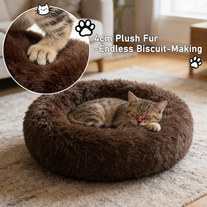 Calming Donut Dog Beds Large Sized Dog - Washable Removable Cover Non-Slip, Round Pet Bed Warming Fluffy Plush Faux Fur Anti-Anxiety Thick Cushion, Fits up to 80 lbs (Coffee, 36") - color: Coffee, size: 36"L x 36"W x 8"Th