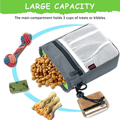 Dog Treat Pouch - 3 Ways to Wear Treat Pouches for Pet Training and 2 Pieces Clicker Taining for Dogs, Dog Training Treat Pouch Bag and Dog Clicker for Training with Waist Belt Shoulder Strap - Grey - color: Grey