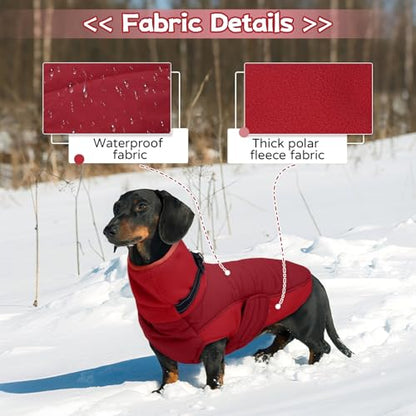BRKURLEG Dog Winter Coat with Harness Built in, Warm Jacket for Small Medium and Large Dogs, Windproof Turtleneck Fleece Dogs Snowsuit with Hook & Loop, Reflective Christmas Dog Jacket, Red XXL - color: Red, size: XX-Large