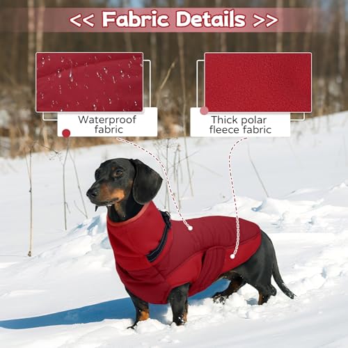 BRKURLEG Dog Winter Coat with Harness Built in, Warm Jacket for Small Medium and Large Dogs, Windproof Turtleneck Fleece Dogs Snowsuit with Hook & Loop, Reflective Christmas Dog Jacket, Red XS - color: Red, size: X-Small