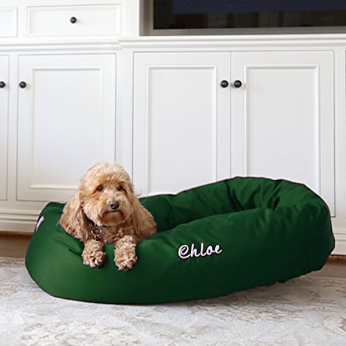 Majestic Pet Personalized Bagel Calming Dog Bed - Washable, Cozy Soft Round Dog Bed with Spine Support - 32x23x7 (Inch) - Medium - Green - color: Green, size: Medium