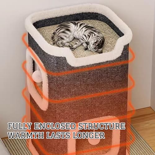 Cat Villa Cat House,Cat House Soft and Durable Multi-Level Cat Villa Cozy Sisal Cat Tower with Scratching Post,Warm Condo Nest for Sleep,Rest Play Ideal for All Seasons (Gray, Middle)