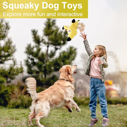 Letsmeet Squeaky Plush Dog Toys - Rope-Designed Interactive Dog Chew Toy for Large Dogs, Puppy Toys for Tug of War, Durable Pet Toys for Dogs - color: Yellow