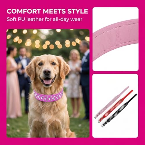 Rhinestone Dog Collar, Bling Rhinestone PU Leather Crystal Diamond Pet Dog Cat Puppy Collar Black S M L XL (S, Black) - color: Black, size: S