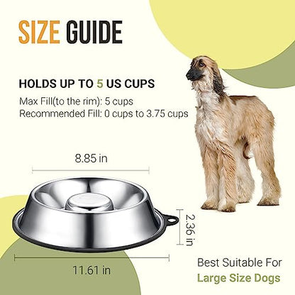 PEGGY11 Stainless Steel Slow Feeder Dog Bowl - Holds 5 Cups, for Large Size Dog - size: 5 Cup, for Large Sized Dogs