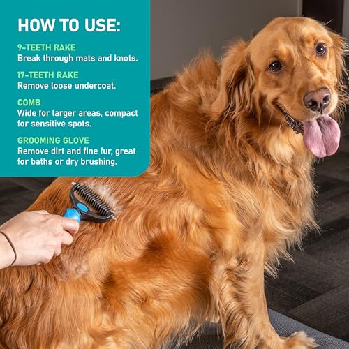 Maxpower Planet Pet Grooming Brush - Double Sided Shedding and Dematting Undercoat Rake Comb for Dogs and Cats,Extra Wide (B1 - Rake, Gloves & Comb, Large) - color: B1 - Rake, Gloves & Comb, size: Large