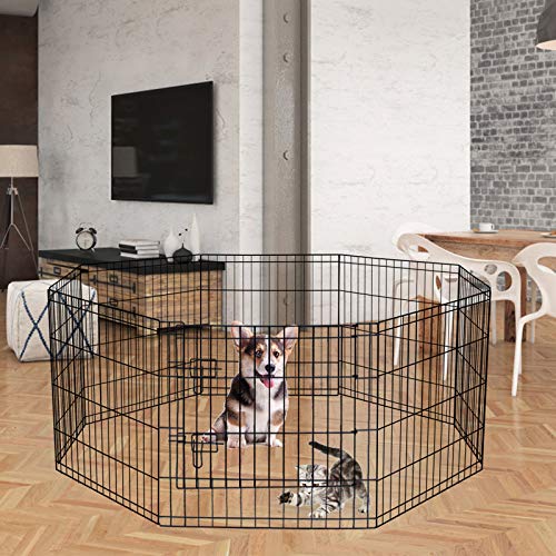 Puppy Pet Playpen 8 Panel 24 Inch Indoor Outdoor Metal Portable Folding Animal Exercise Dog Fence Ideal for Pet Animals Dog Cat Rabbit Breed Puppy (24" x 24" x 8) - style: 24'' x 24'' x 8PCS